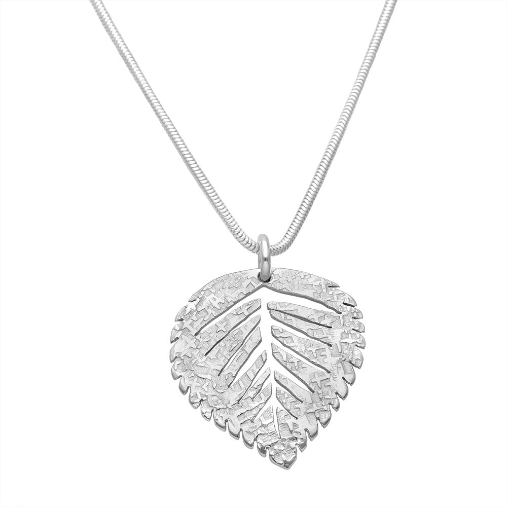 925 sterlingsilver björkblad hängsmycke på ormkedja