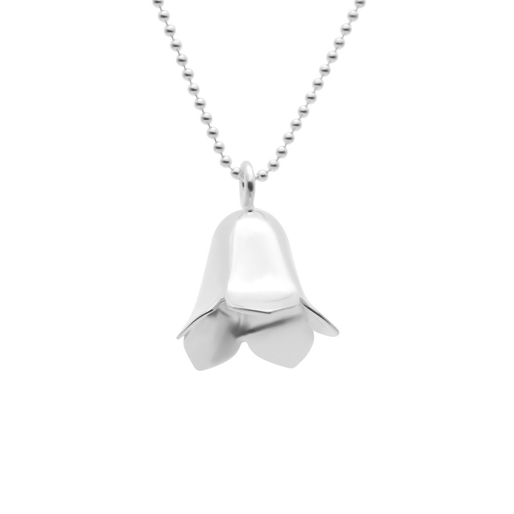 Blåklocka halsbandsberlock i 925 sterling silver med blomform, på en 70 cm kulkedja