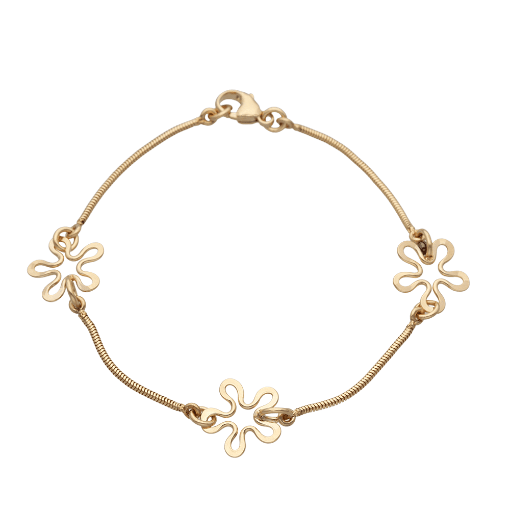 BLOMMAN Duo 18K armband med tre blomformade hängen längs tunn kedja