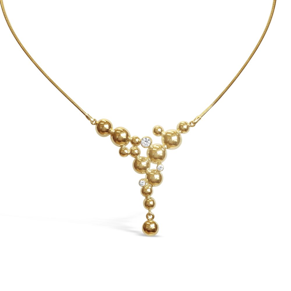 CELEBRATE Collier 18K gyllene bubbelkluster med diamanter och droppformad avslutning på kedjan