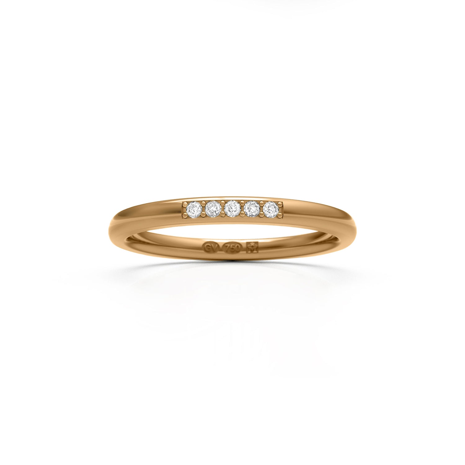 Halvrund 2 mm ring i återvunnet 18K guld med fem diamanter längs bandet