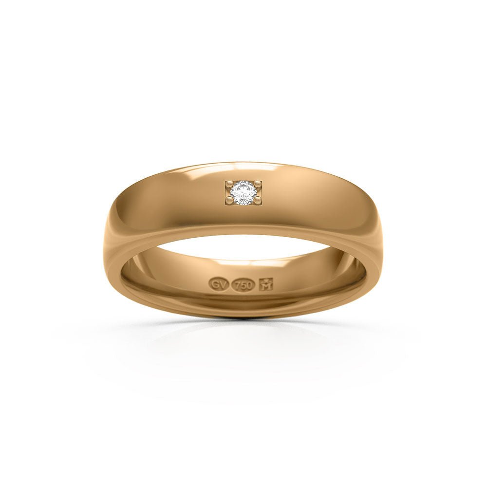 Halvrund 5 mm ring i återvunnet 18K guld med en diamant i mitten