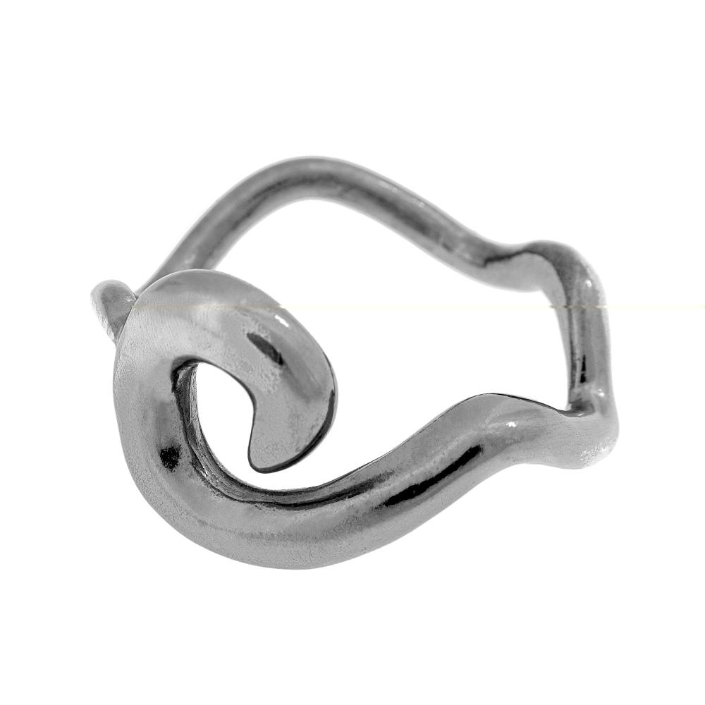 Silver ring with an open wrap design and smooth curved form