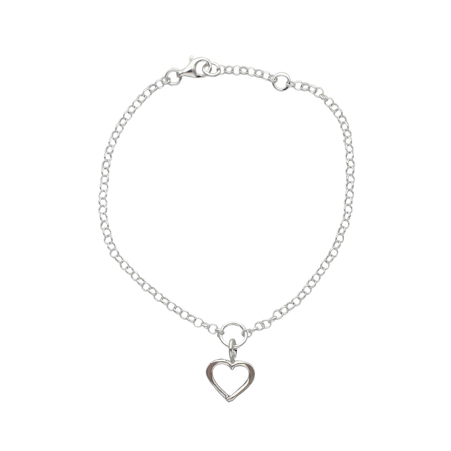 925 sterling silver armband med öppen hjärthängare.