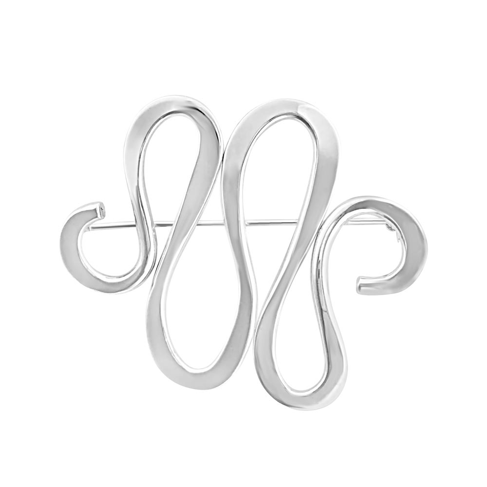 Kringlan XL brooch in polished silver with flowing curved loops and pin back