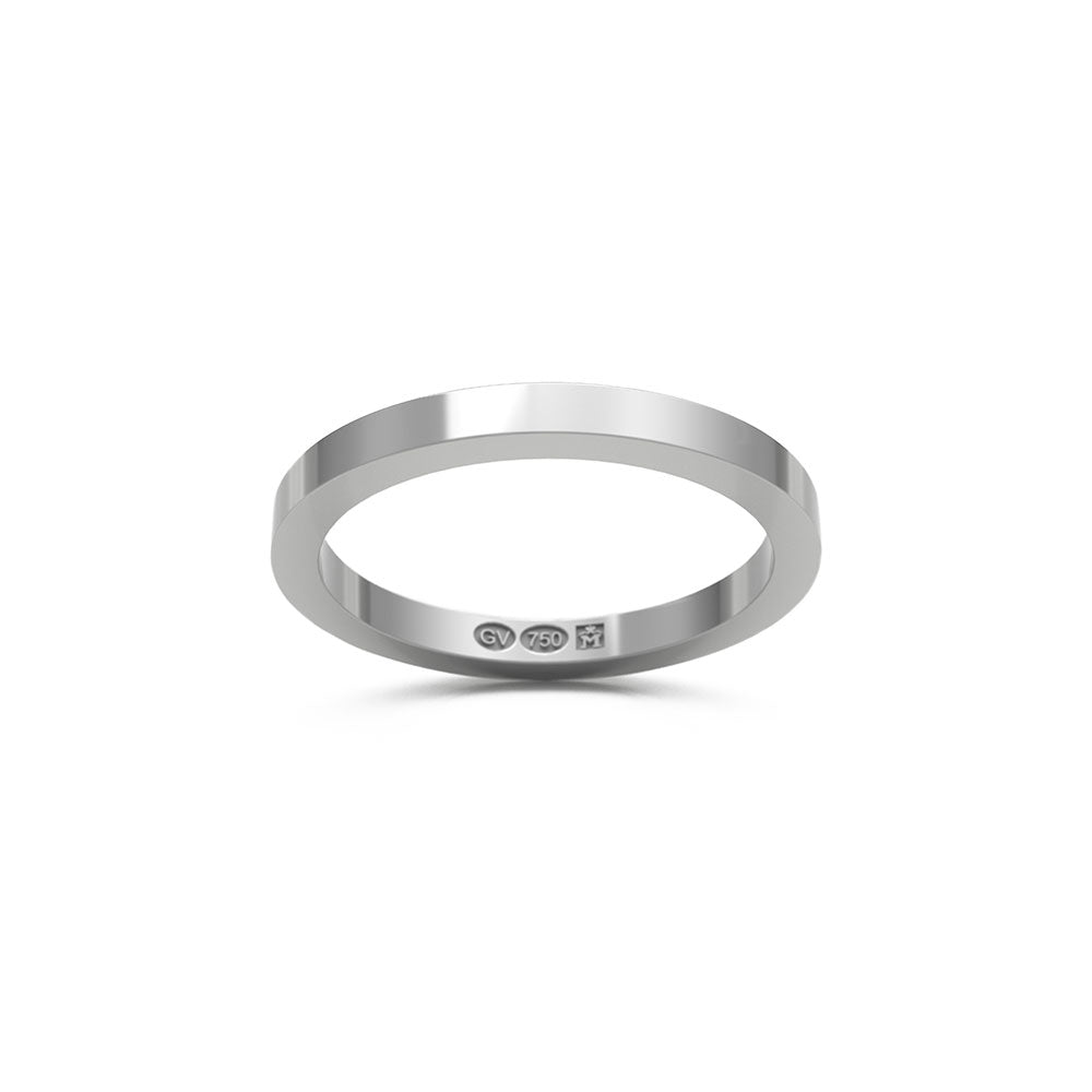 Slät rektangulär ring i vitguld med 2 mm bredd