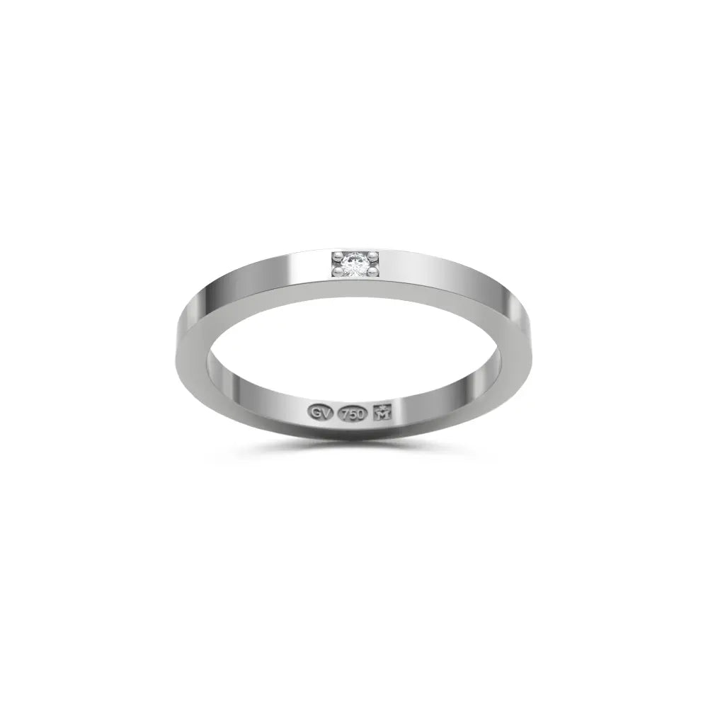 Ring i återvunnet 18K vitguld med en diamant i en rektangulär infattning