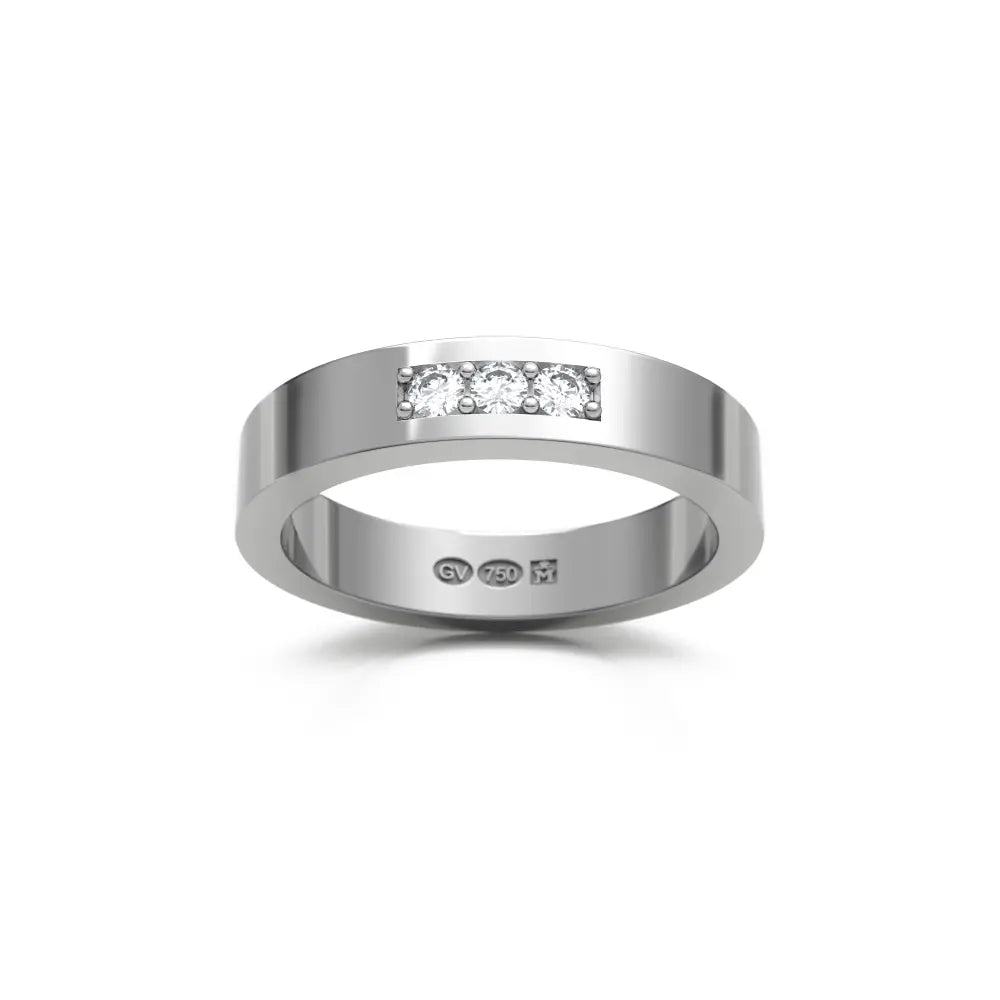 Rectangular 4 mm ring in 18K white gold with three diamonds