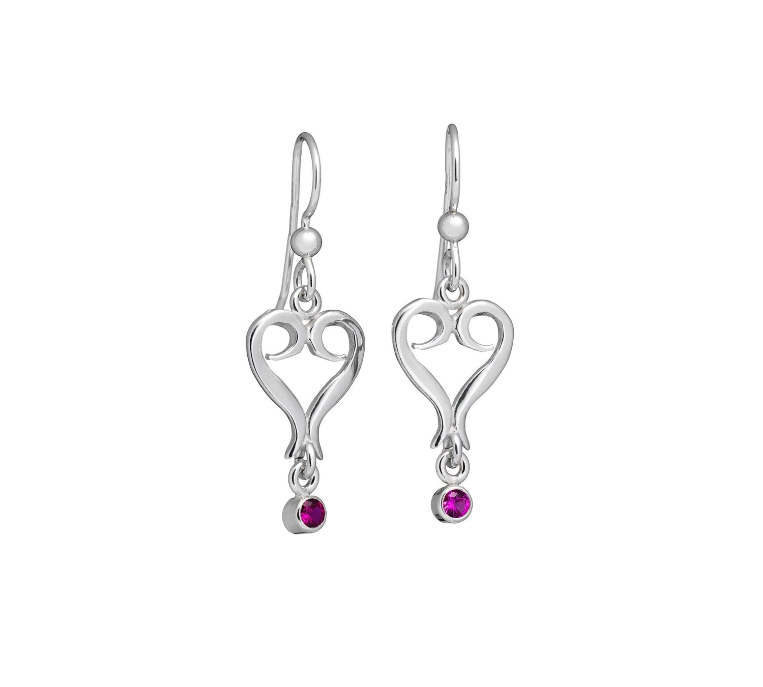 Röda rubin hjärtörhängen i sterling silver med krok