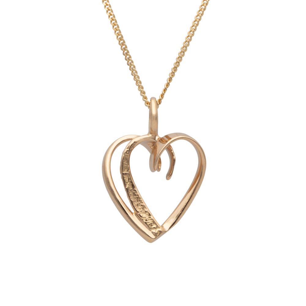 18K gold heart pendant necklace with double heart silhouette