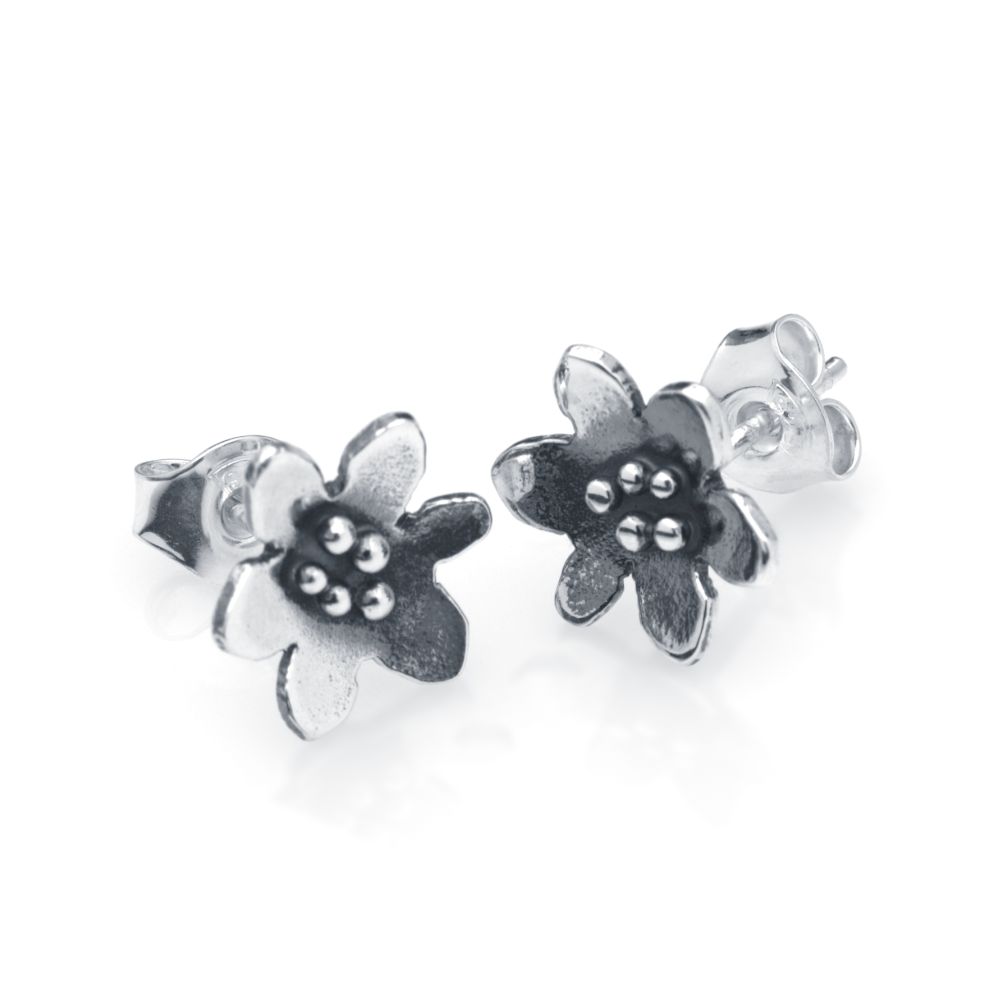 BLÅSIPPA blomformade örhängen i sterlingsilver med fem kronblad och små kulor i mitten på stift