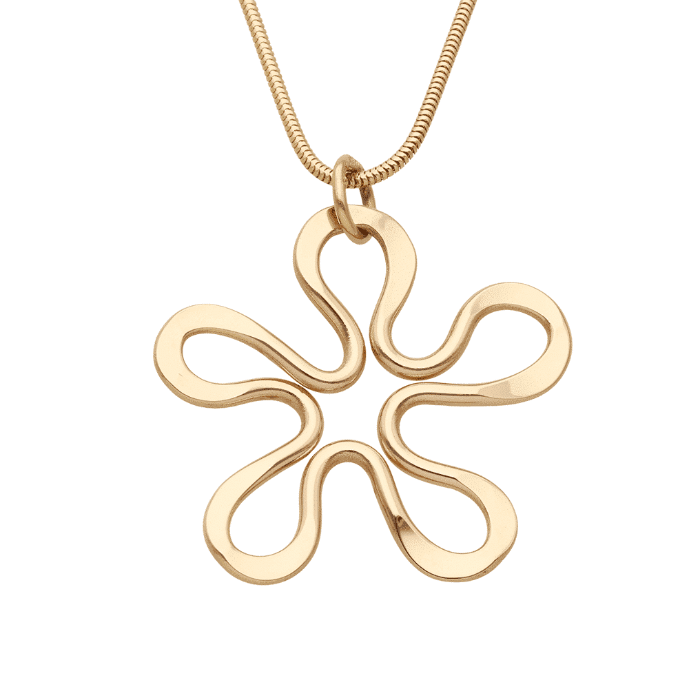 BLOMMAN 18K 2,0 halsband med stor blomformad hängsmycke i guld på ormkedja, diameter ca 34–38 mm