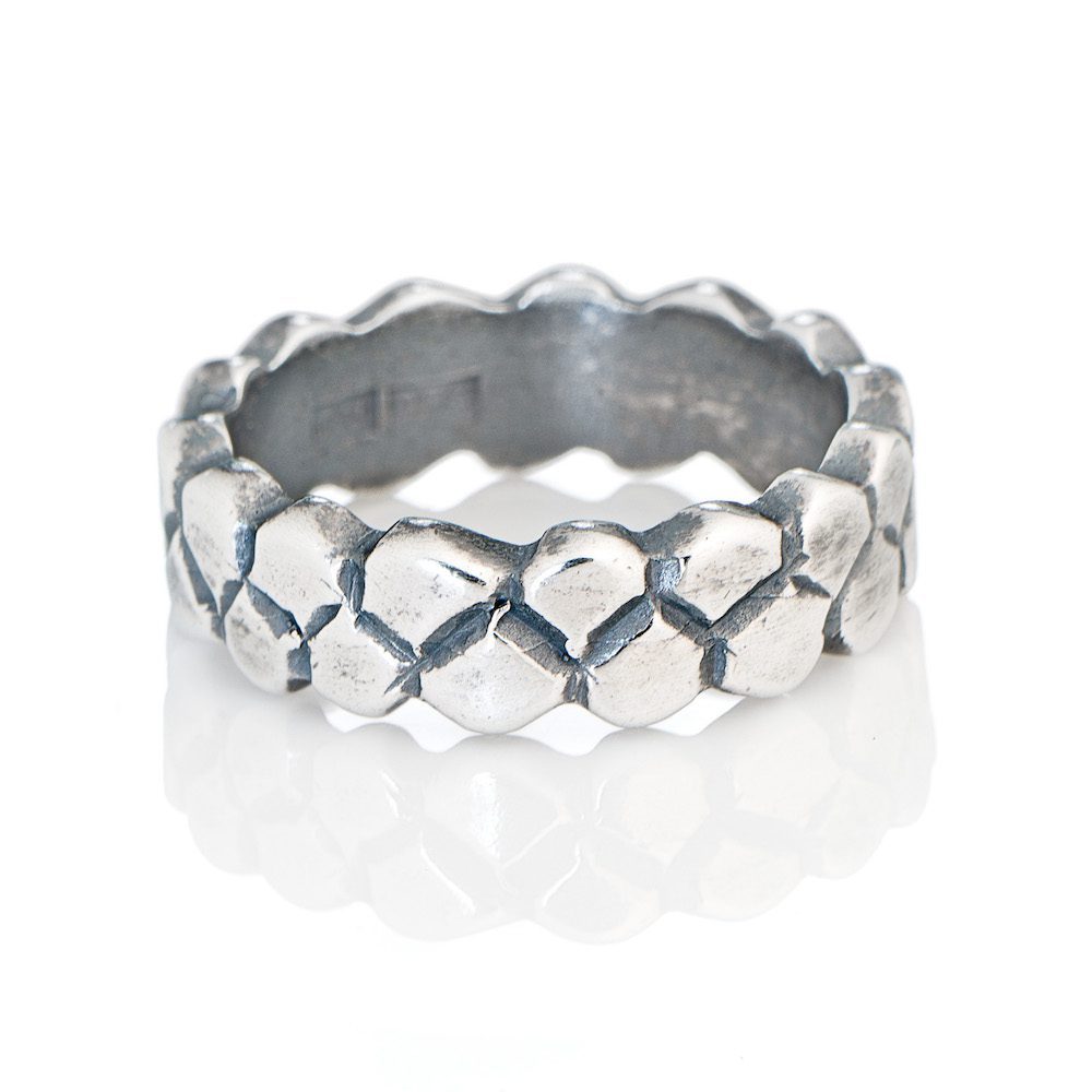 BOMARSUND ring in 925 sterling silver with a chunky pebble texture about 5 mm wide