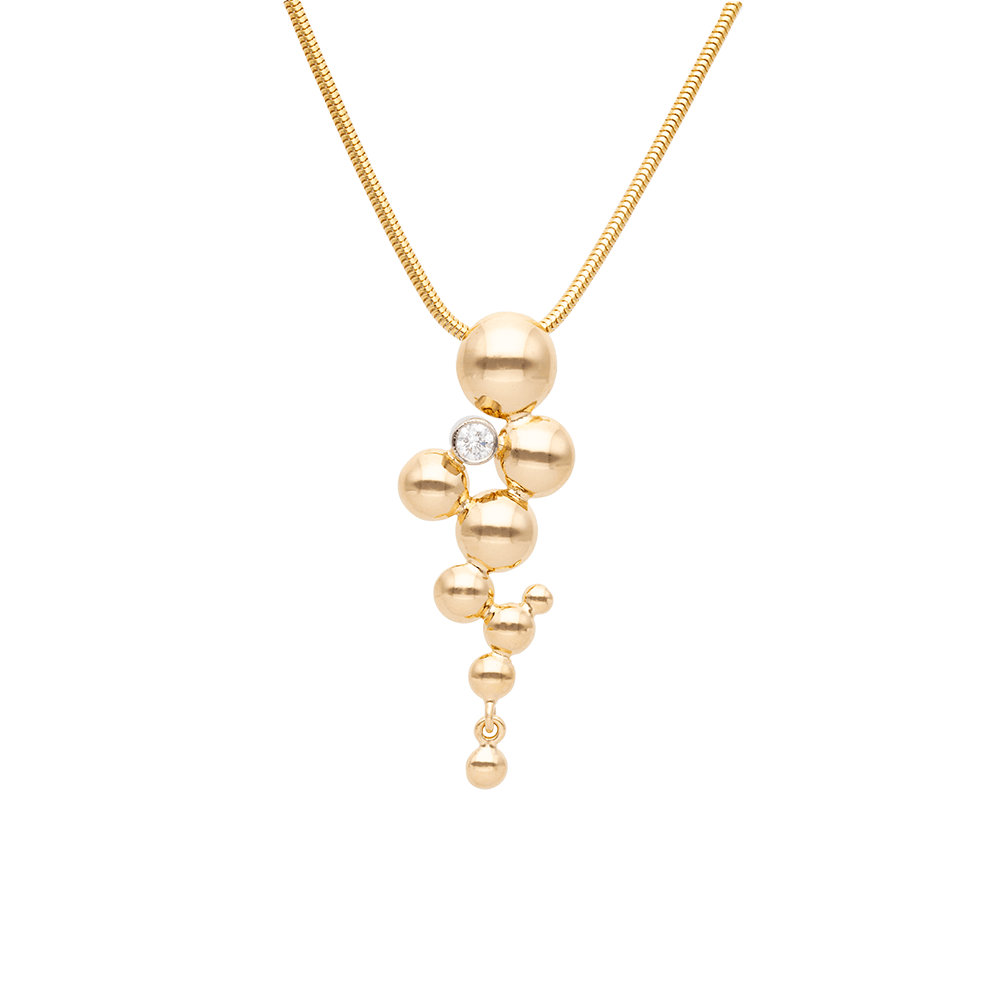 CELEBRATE 18K gold necklace with champagne bubble spheres and a diamond accent