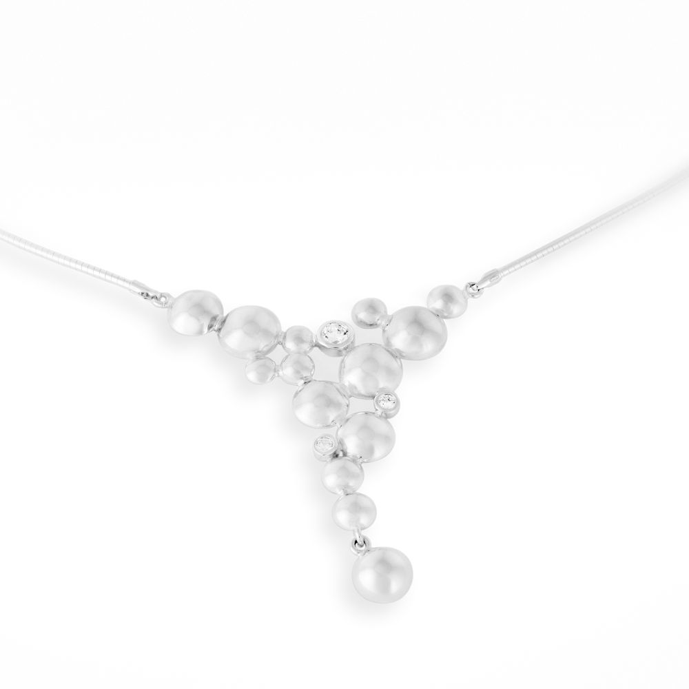 Celebrate collier in sterling silver with champagne bubble beads and a dangling pearl pendant