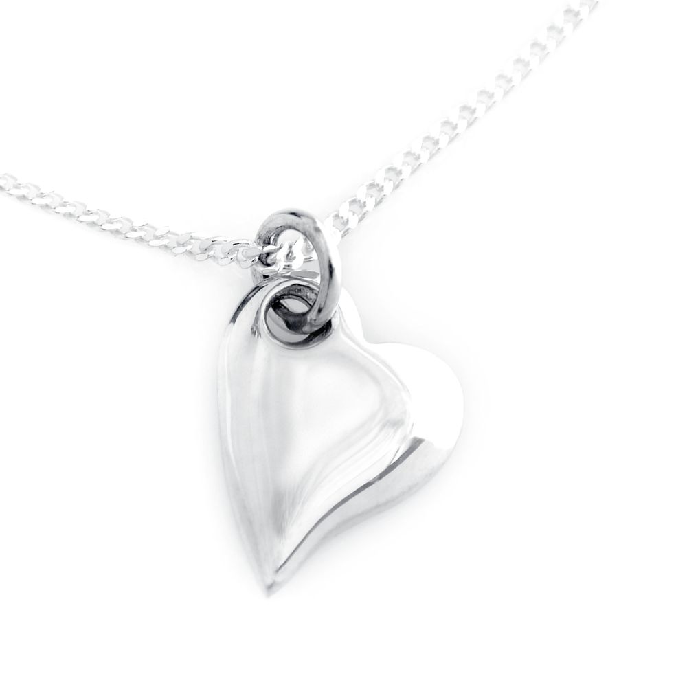 Heartbeat heart pendant in polished silver on a 42 cm chain