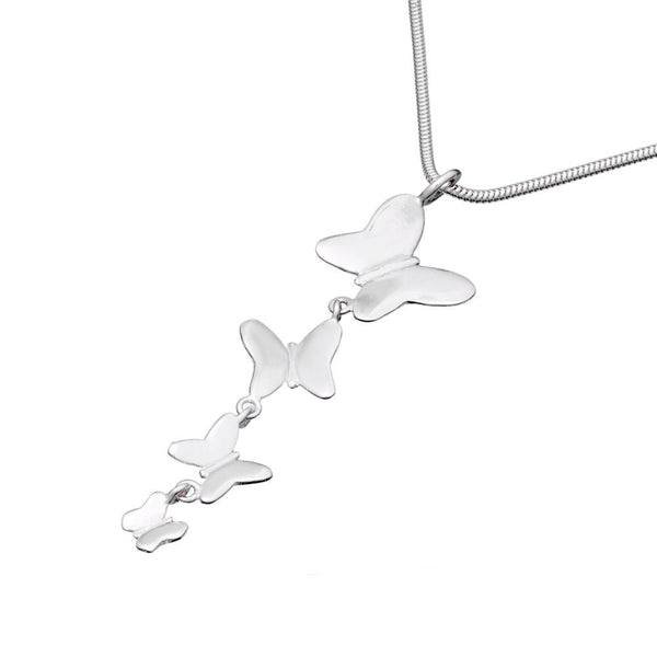 Necklace featuring four interconnected silver butterflies.