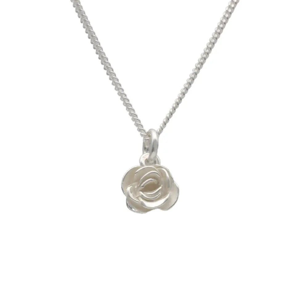 ROS S necklace featuring a silver rose pendant on a fine chain
