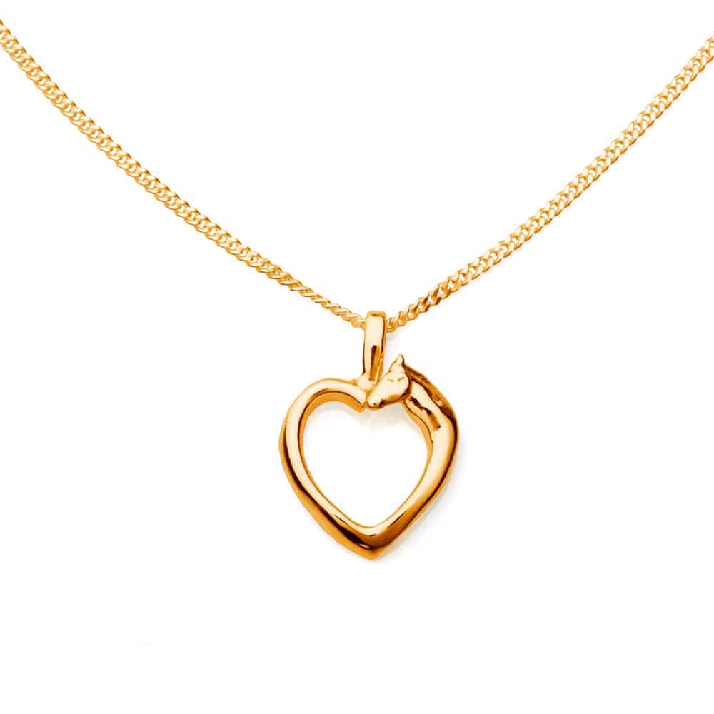 HÄST halsband i 18K guld med ett hjärtformat hänge där hästhuvudet formar ena sidan av hjärtat på en tunn kedja