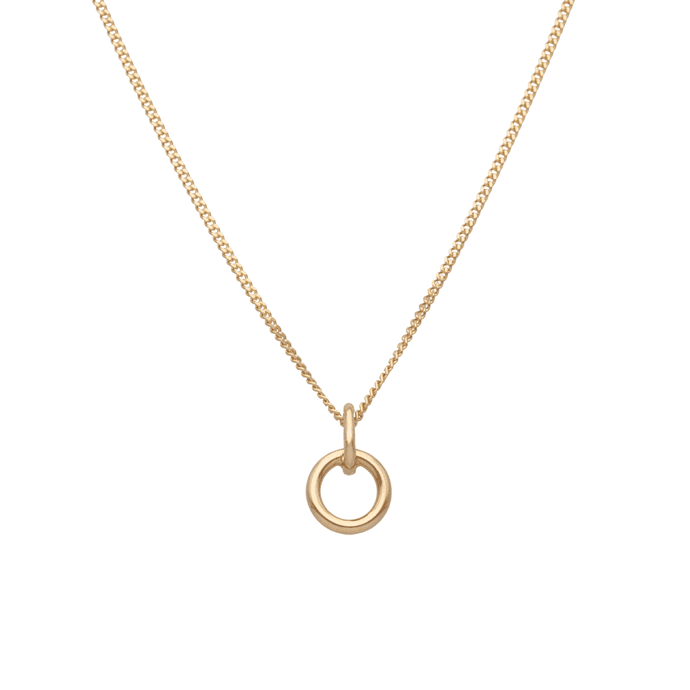 18K guld halsband med liten cirkulär förtöjningsring som hänge