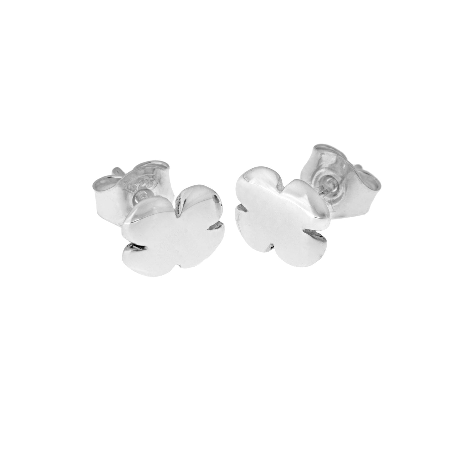 925 sterlingsilver klöverformade örhängen med stift och små kulor ovanför klöverformen