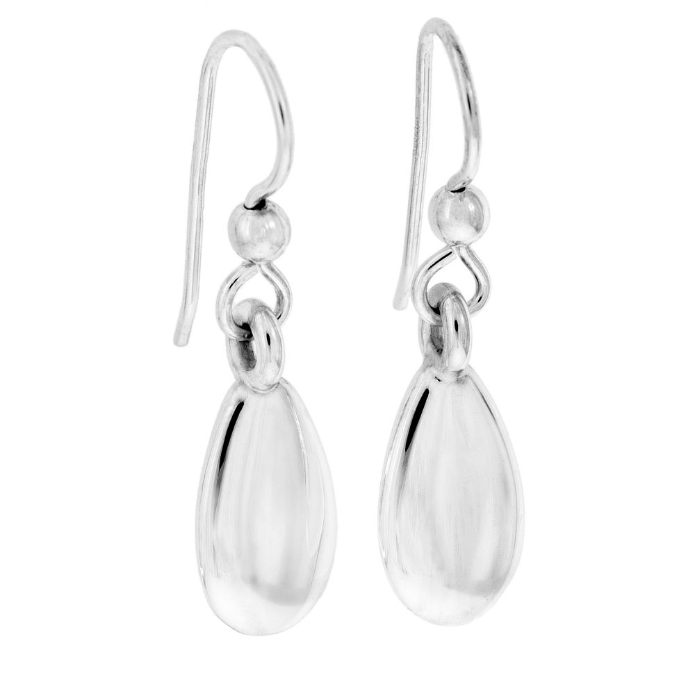 Sterling silver drop earrings on hook wires with teardrop pendants