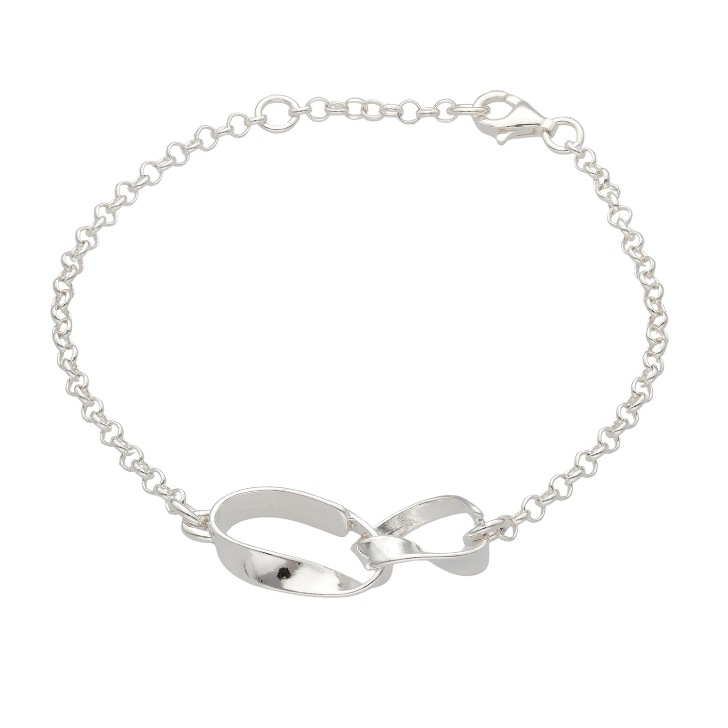 Silver STORMSKÄRS MAJA bracelet with an oval chain and a curved bow centerpiece