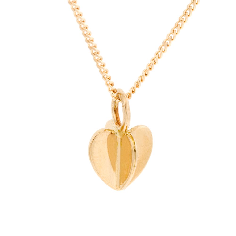 Gold four sided heart pendant on a delicate chain