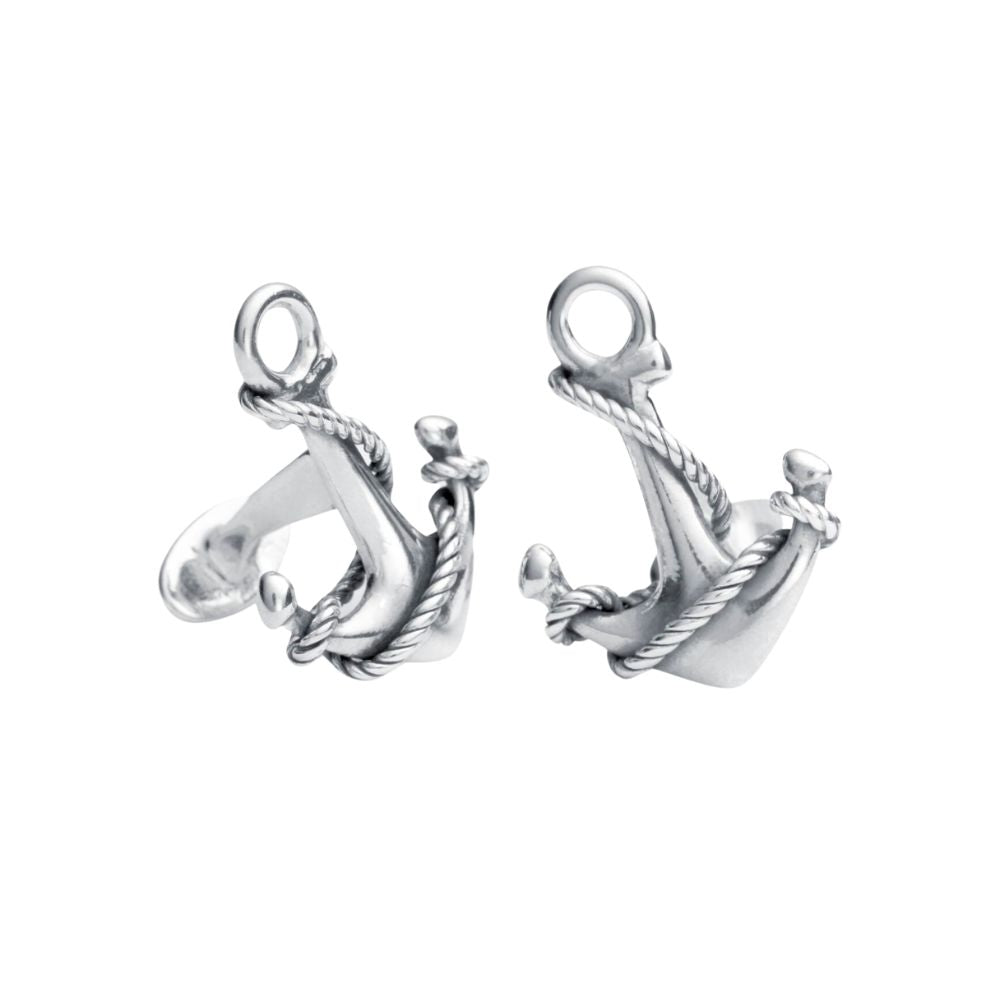 Manschettknappar i sterlingsilver formade som ankare med repdetaljer