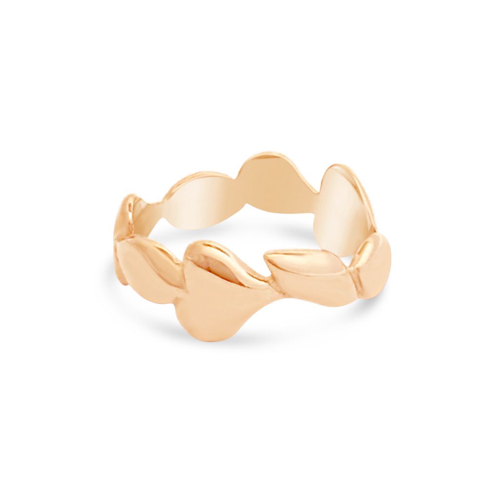 RAR 18K ring with small heart shapes and teardrop gold beads forming a delicate band.