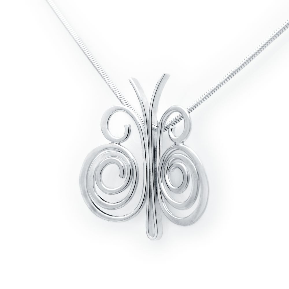 SAGA fjäril halsband i 925 sterling silver med böjda trådar och spiralformade vingar