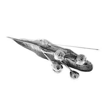 TILIA brooch in 925 sterling silver resembling a linden seed pod on a slender stem.