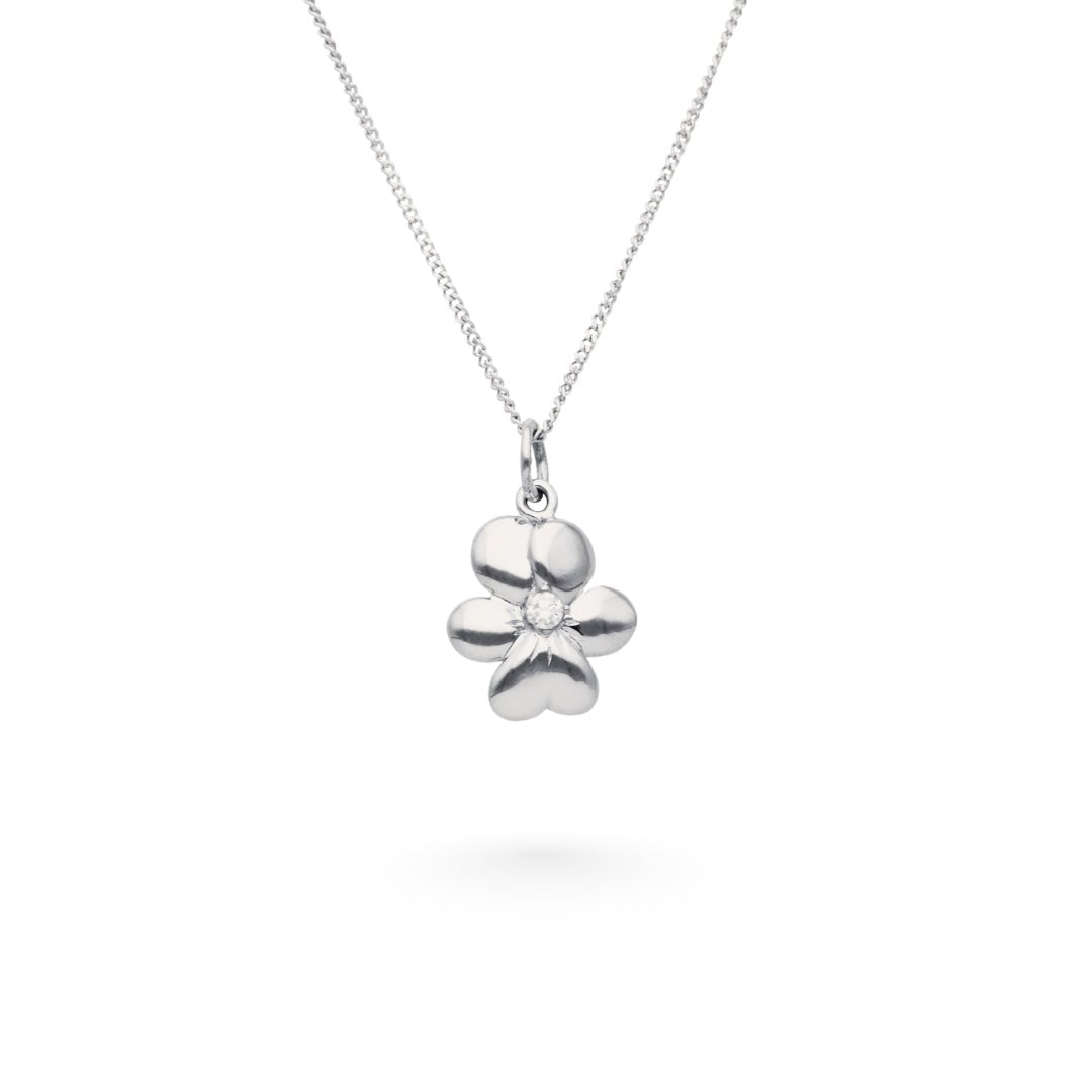 Sterling silver flower pendant with a cubic zirconia center on a 42 cm chain