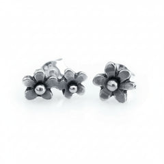 FÖRGÄT MIG EJ stiftörhänge med enkel blomma och ett med två blommor i antikbehandlat silver