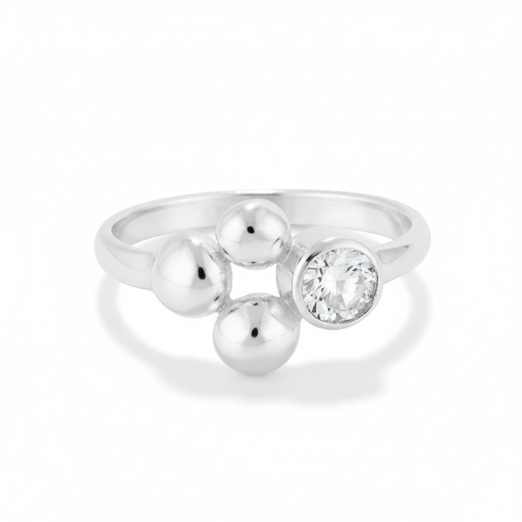 CELEBRATE ring i sterlingsilver med tre bubblor och en infattad kubisk zirkon