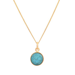 Round blue green spectrolite pendant in 18K gold on a slender chain