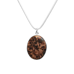 Oval red Åland granite pendant set in silver on a silver chain