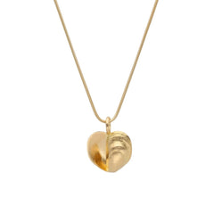 Two tone gold heart pendant with split polished and brushed halves on a delicate chain