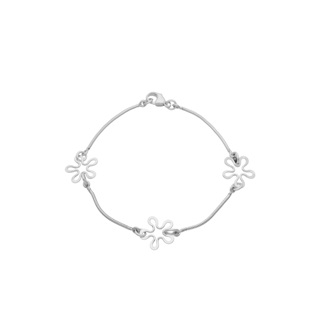 BLOMMAN Duo armband in sterling silver with three flower charms on a slim snake chain and a lobster clasp