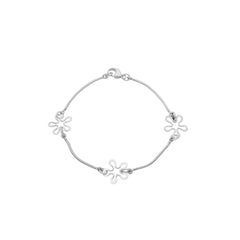 BLOMMAN Duo armband in sterling silver with three flower charms on a slim snake chain and a lobster clasp