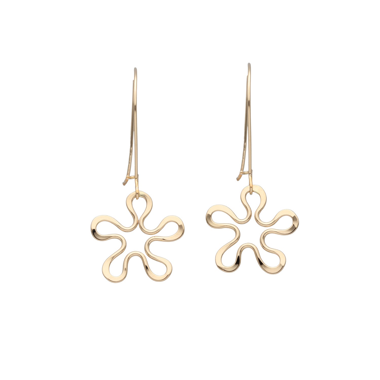 Par BLOMMAN 18K Elegant örhängen på krok i guld med blomformad design mot vit bakgrund