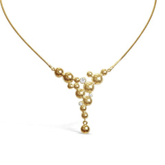 CELEBRATE Collier 18K gyllene bubbelkluster med diamanter och droppformad avslutning på kedjan