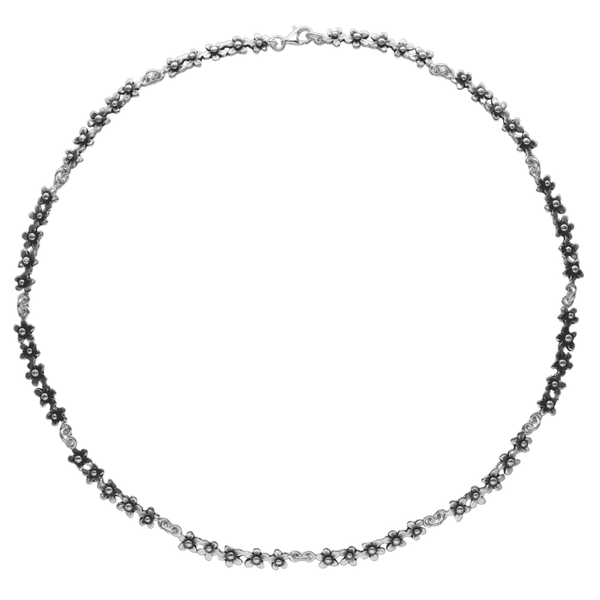 925 sterling silver forget-me-not floral necklace with small flowers linked all around the chain