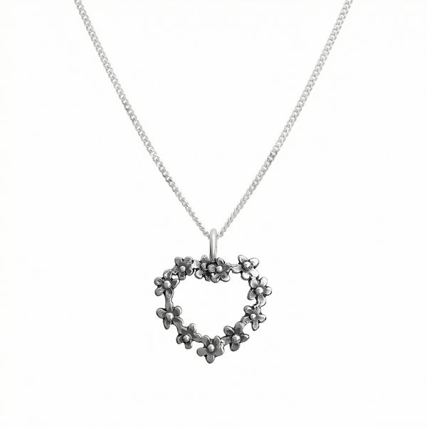 925 sterling silver halsband med hjärta form av förgät mig ej blommor