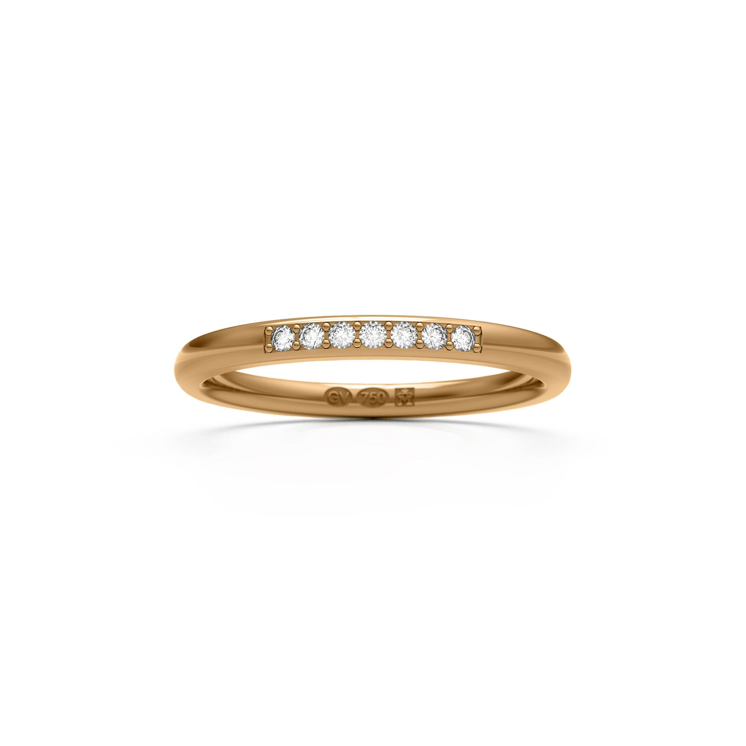 Halvrund 2 mm ring i återvunnet 18K guld med sju diamanter längs bandet