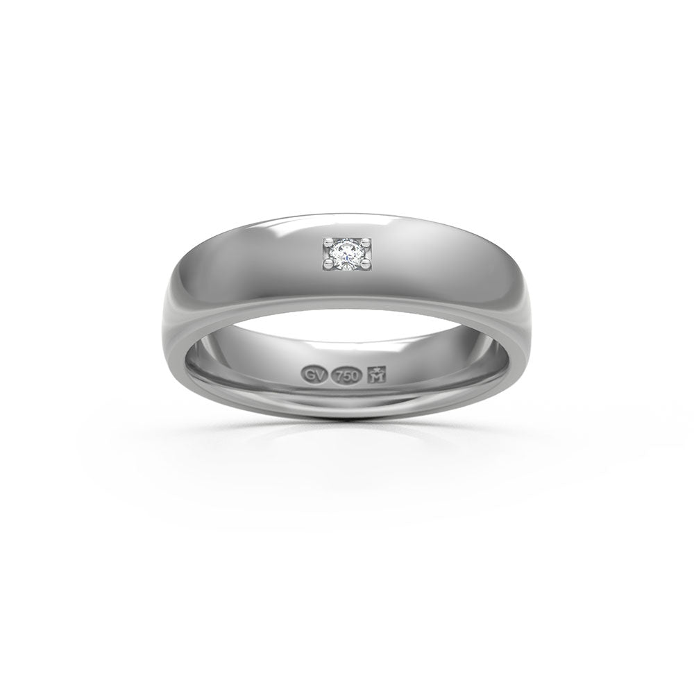 Halvrund ring i 18K vitguld med en diamant i mitten av bandet