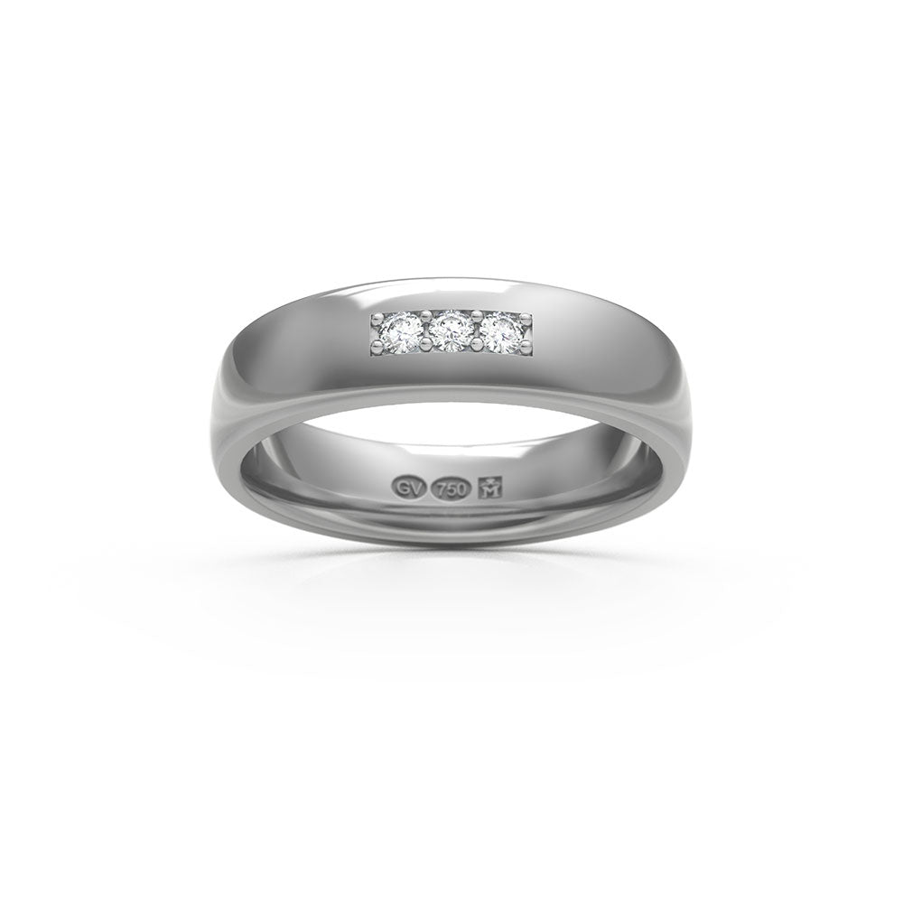 Halvrund ring i 18K vitguld med tre diamanter i en smal rektangulär infattning