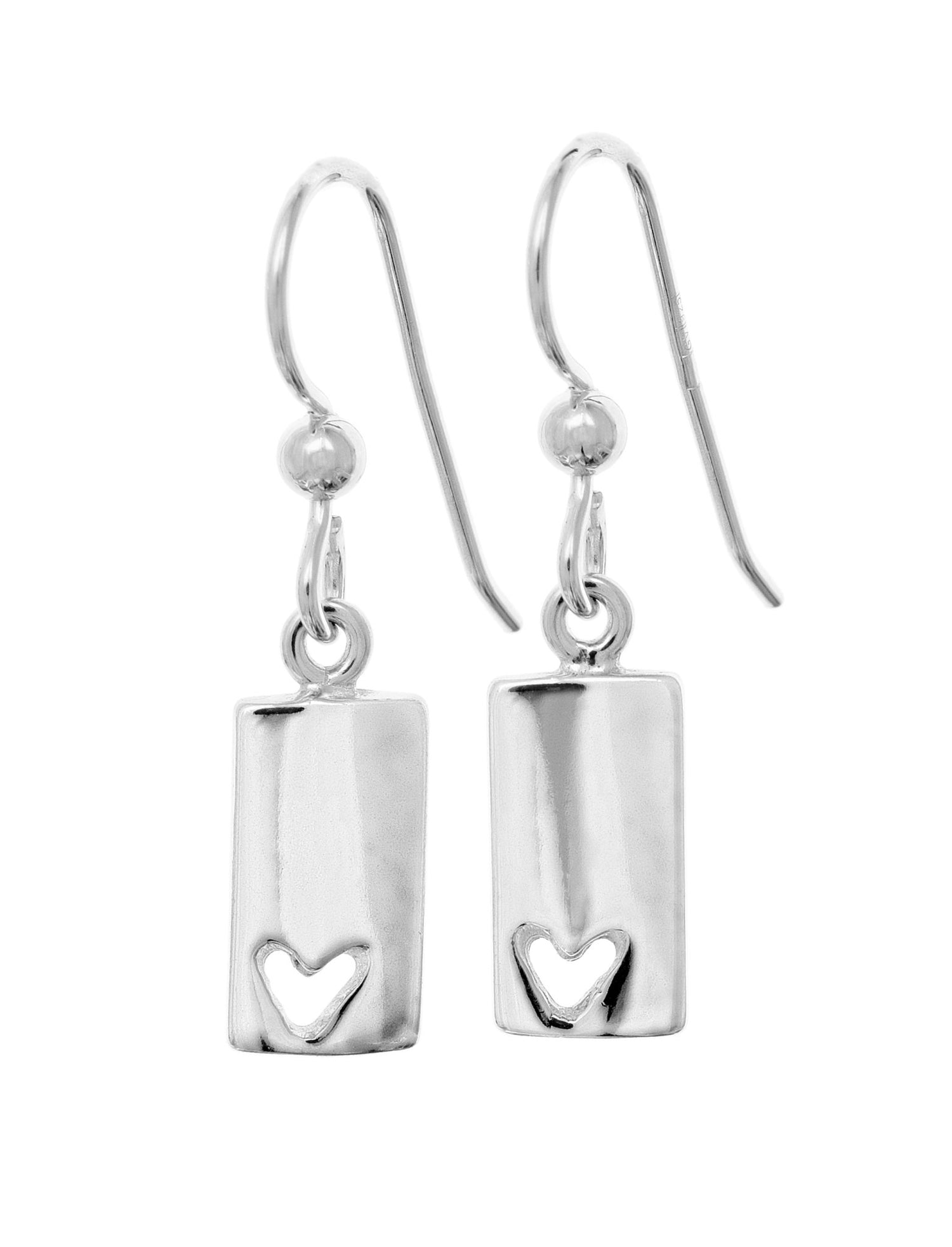 925 sterlingsilver örhänge med krokfäste och rektangulärt hänge med utskuret hjärta