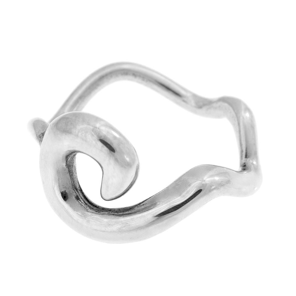 Silver HON ring with an open curling spiral design