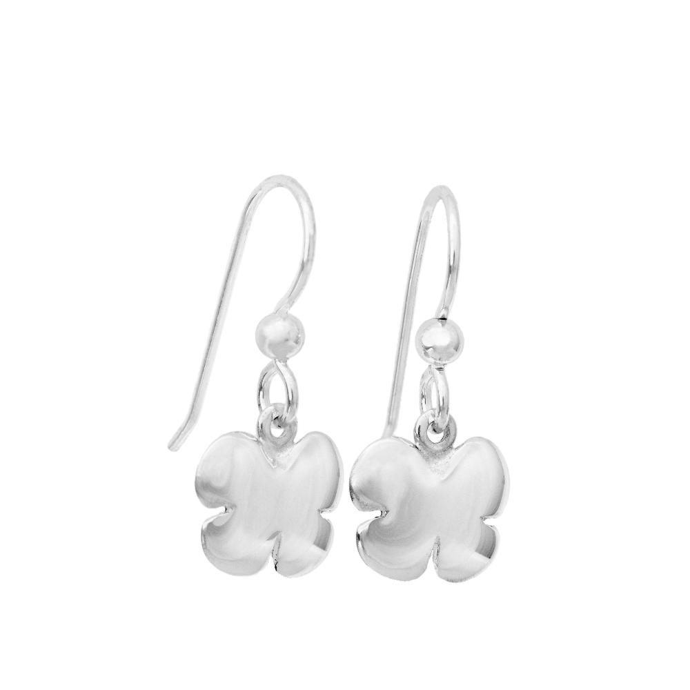 925 sterlingsilver klöverformade örhängen på krok med blankt hänge och mjuka konturer
